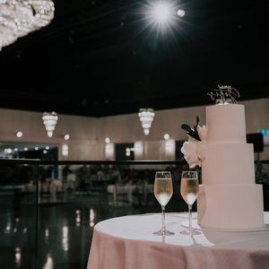 San Remo Ballroom Wedding cake and glasses